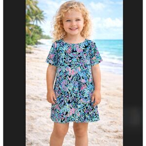 Lilly Pulitzer Mini Marlowe Dress Girl XS 2-3 Onyx Let's Get Wild Jungle Floral